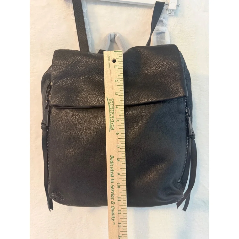 Aimee Kestenberg Tamitha Black Pebbled Leather Backpack Leopard Print Lining